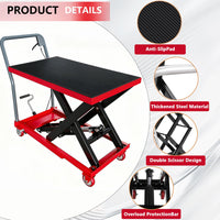 Tavolo elevatore Garvee da 28,5 pollici, manuale, in acciaio, idraulico, capacità di sollevamento di 500 libbre, 4 ruote, per carichi pesanti in garage, officina e industria con altezza regolabile