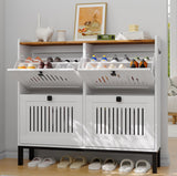 Garvee Mobile Scarpe a Ribalta 4 Ante, Legno Massello, Bianco, per Ingresso e Corridoio, 24-32 Paia, Design Moderno - White & Rustic