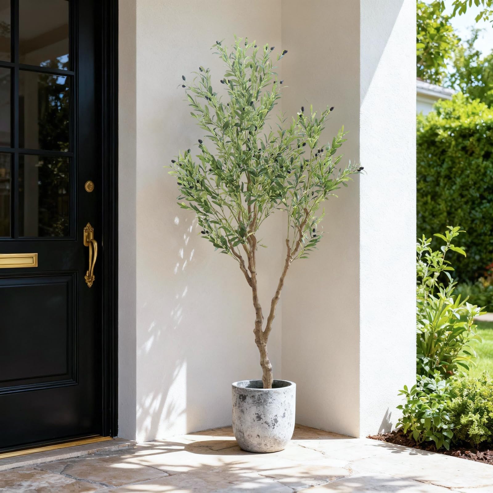 Albero di ulivo artificiale Garvee da 210 cm, vaso bianco, decorazione per interni, soggiorno, ufficio e giardino