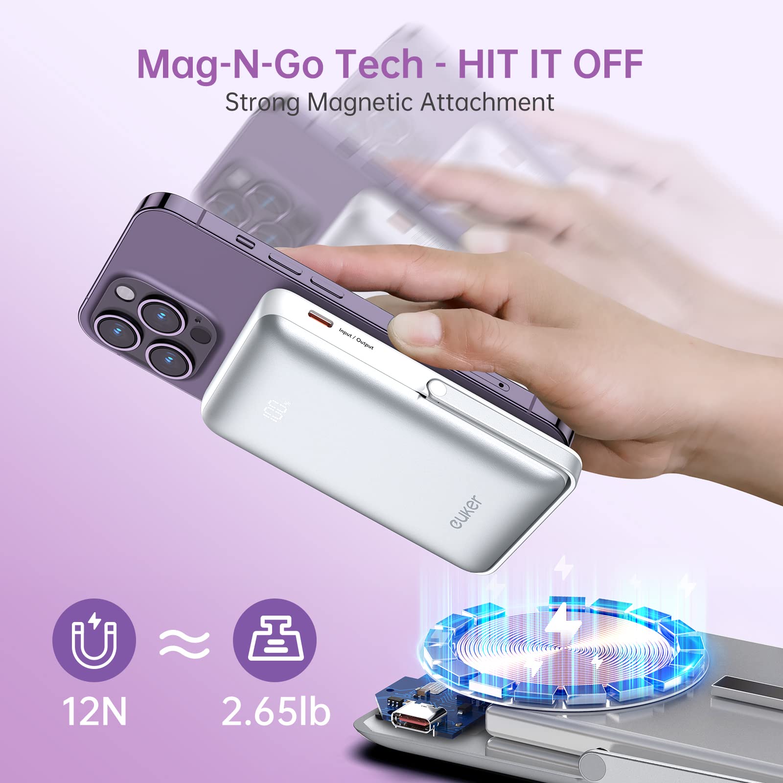 Caricabatterie portatile wireless Garvee da 10000 mAh, magnetico, 20 W, PD, ricarica rapida, supporto in metallo, leggero, compatibile con iPhone 12-15 da viaggio