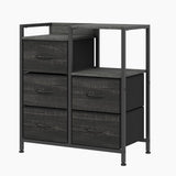 Garvee Mobile File Cabinet 5 Cassetti Tessuto Nero, Supporto Stampante, Struttura Metallo, Ripiani Legno, Ufficio Casa Organizzazione - Nero