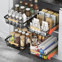 Garvee Extra Cabinet Organizer Sistema di cassetti robusto Non richiede foratura Ripiani da cucina pieghevoli Salvaspazio Versatile per dispense