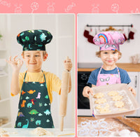 Garvee Set 2 Pezzi Costume Cucina Bambini, Schürze e Mütze in Pfirsichfleece, Rosa e Verde, Gioco di Ruolo, Regalo Perfetto