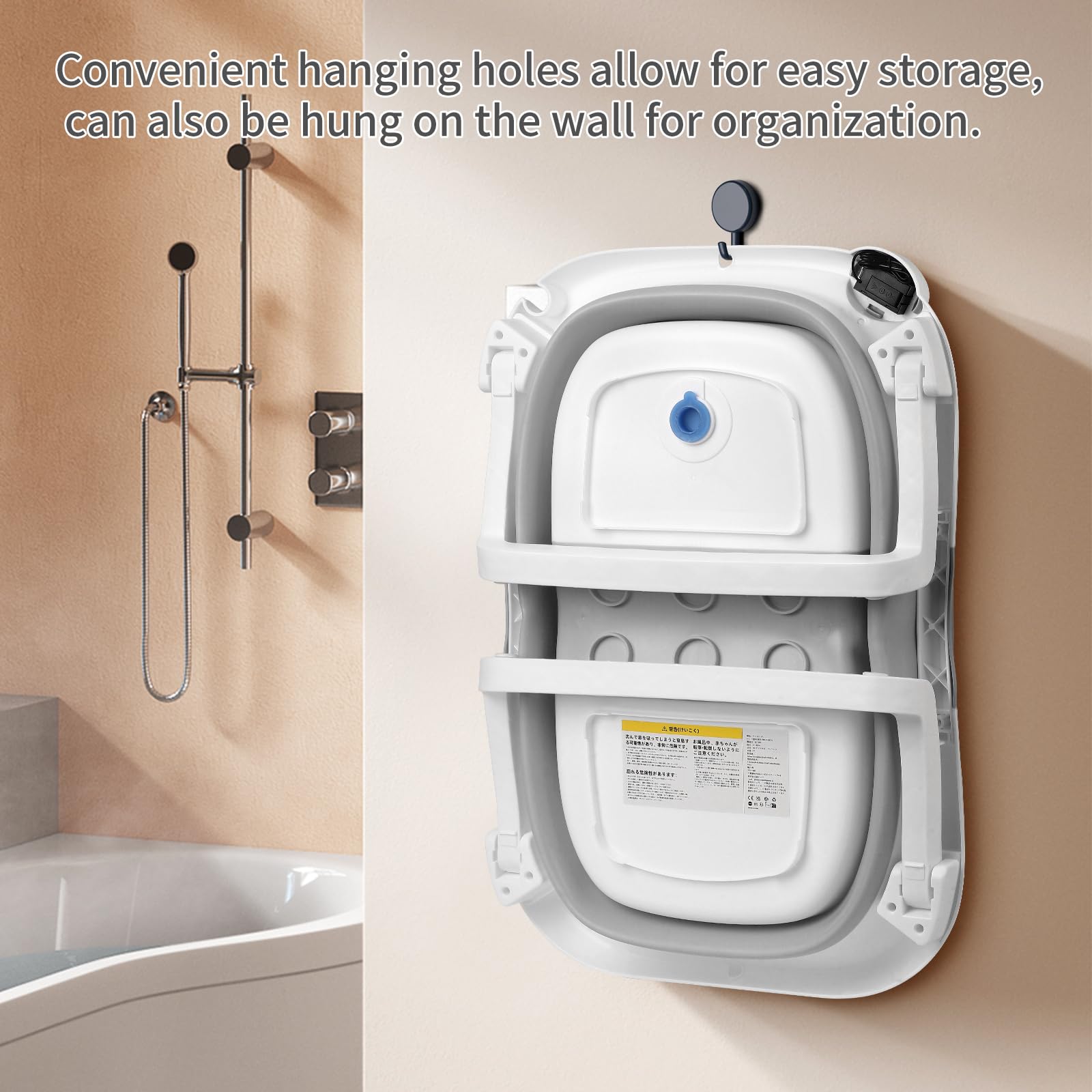 GARVEE Vasca da bagno per neonati, pieghevole e salvaspazio, con termometro e tappetino antiscivolo per neonati e bambini piccoli, grigio