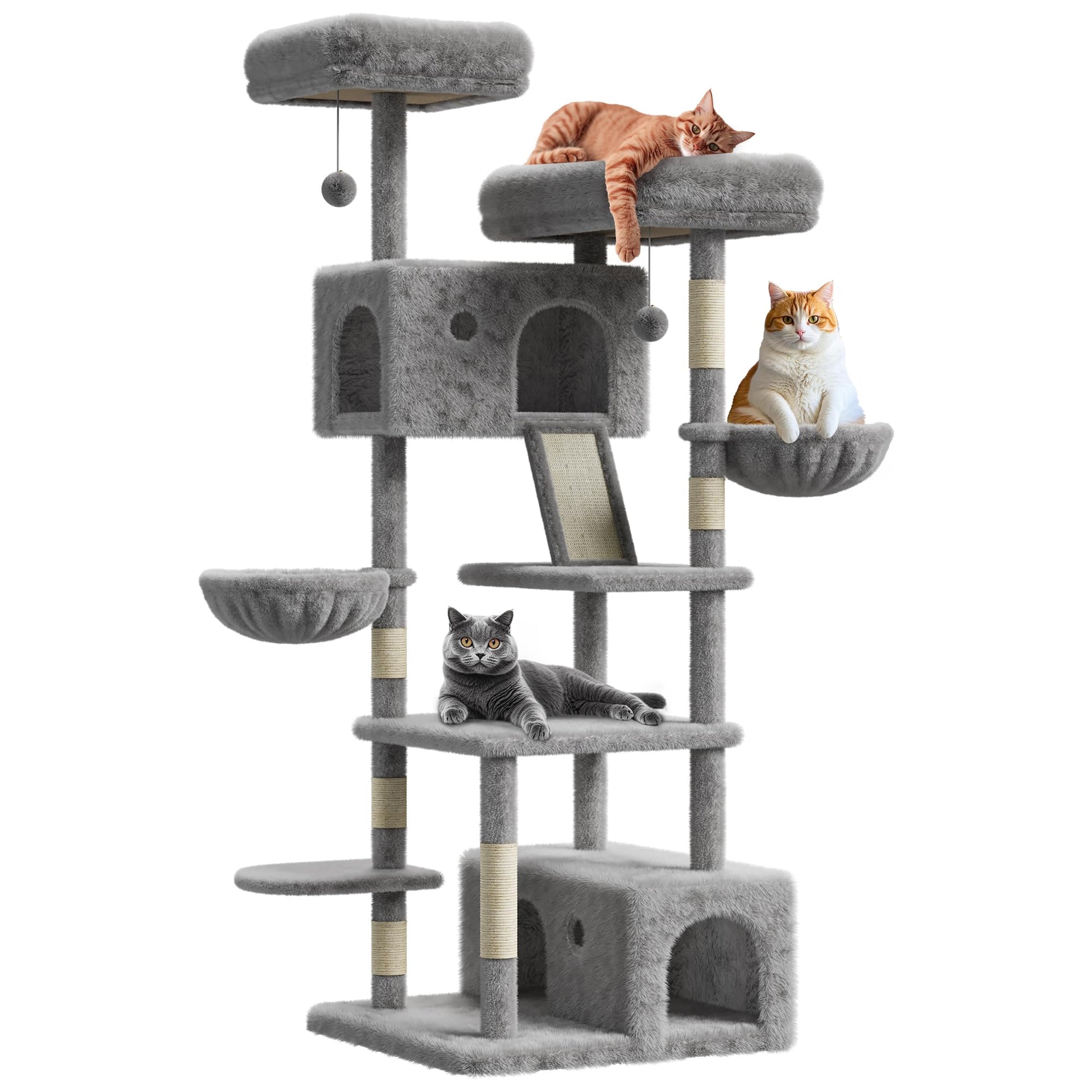 Albero per gatti Garvee Large da 66 pollici con tiragraffi in sisal per giocare e riposare al chiuso, multilivello, comodo e stabile