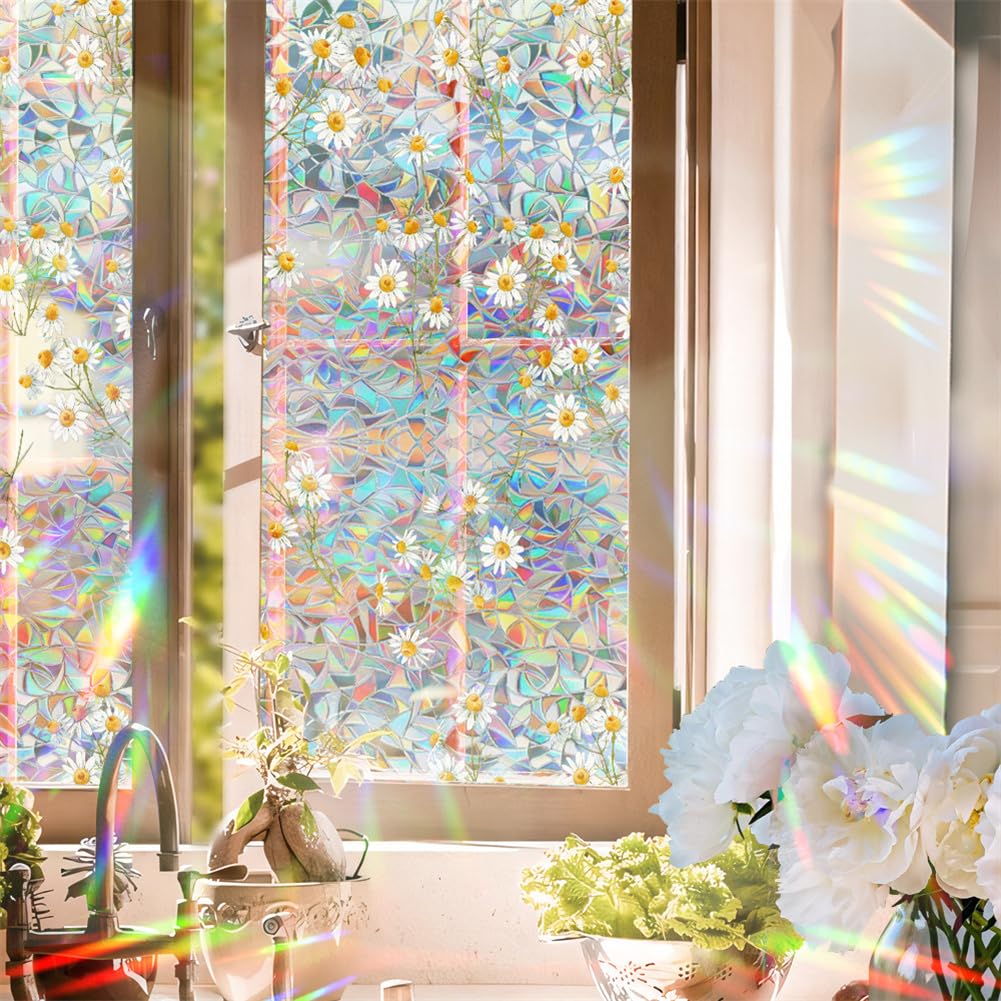 Pellicola protettiva per finestre Garvee con effetto arcobaleno, protezione UV, riutilizzabile, 43x200 cm, per spazi abitativi e lavorativi, multicolore