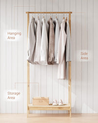 Appendiabiti in bambù Garvee con ripiano per camera da letto e balcone, robusto, grande, effetto legno naturale