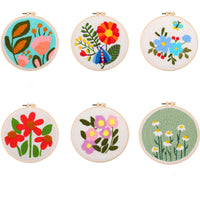 Kit di avviamento per ricamo con ago perforato Garvee con motivo floreale, tessuto lavabile, filato e telaio da ricamo, ideale per principianti, regalo fai da te, taglia unica