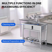 Lavello doppio in acciaio inossidabile Garvee da 33 pollici per garage e giardino, rubinetti per acqua calda e fredda, argento antiruggine, indipendente