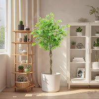 Albero di ficus artificiale Garvee da 5 piedi con foglie di seta e robusto vaso di cemento per casa e ufficio, verde