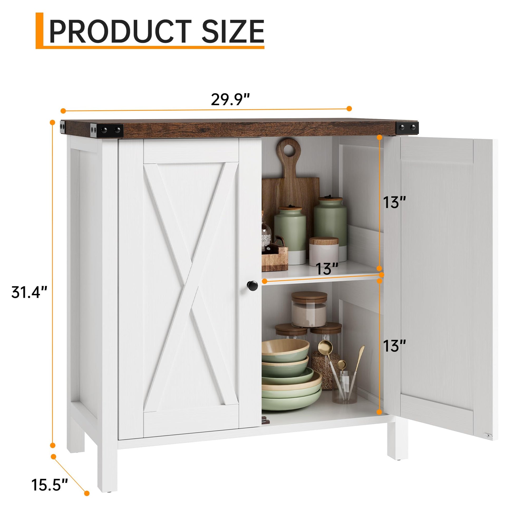 Credenza buffet da cucina Garvee con ante, ripiano regolabile, stile country, per cucina, soggiorno, sala da pranzo, bianca