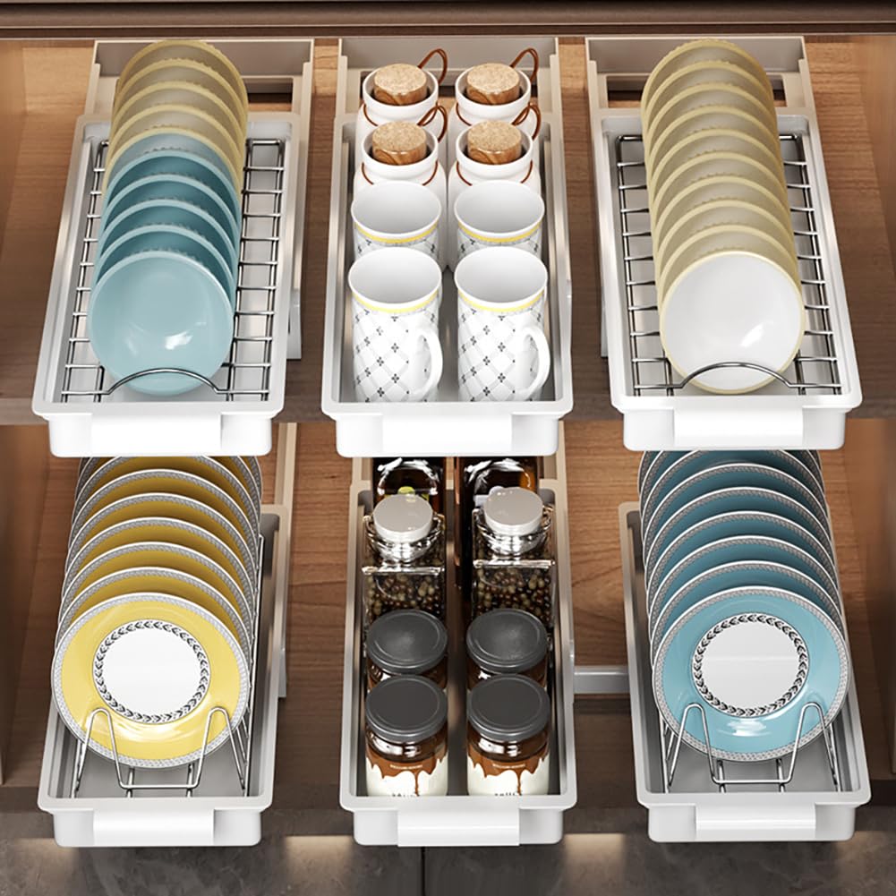 Scolapiatti estensibile Garvee, acciaio inossidabile, strato singolo con vassoio raccogligocce, per mobile da cucina, sottolavello, bianco, salvaspazio, antiruggine