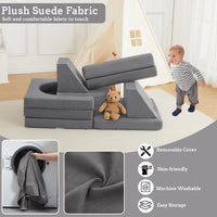 Divano modulare per bambini Garvee 10 pezzi, divano trasformabile in schiuma, microsuede di lusso, grigio scuro, gioco creativo nella cameretta dei bambini