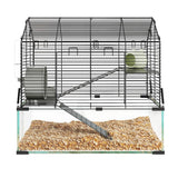 Gabbia per criceti Garvee Large a 3 piani con ruota per esercizi, cibo e acqua, fondo in vetro per criceti nani e gerbilli, casa e parco giochi, 22,83"x15"x21,25", robusta e ben ventilata