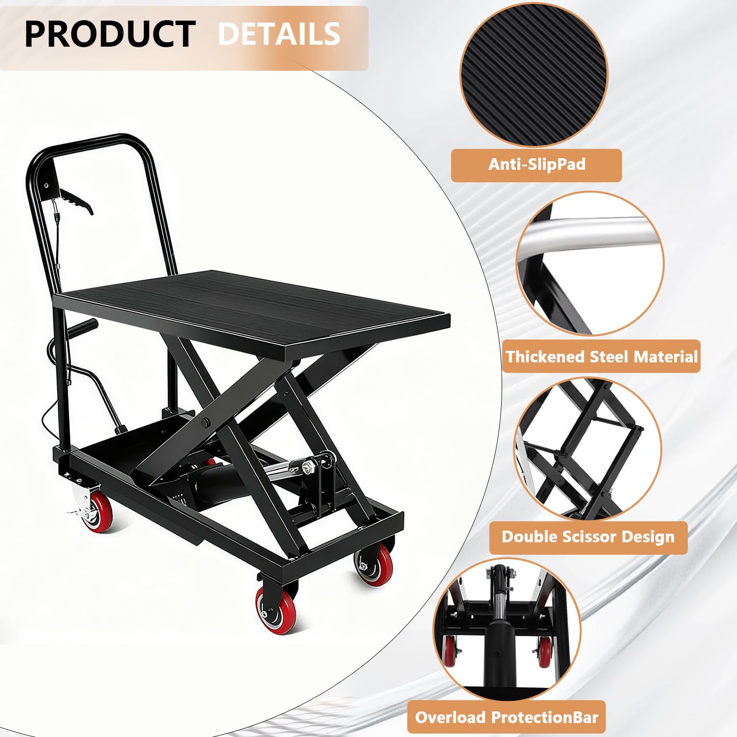 Tavolo elevatore Garvee da 28,4 pollici – Regolazione manuale dell'altezza, capacità di carico di 500 libbre, dimensioni 28" x 18", nero e giallo per officine e magazzini.