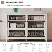 Cassettiera Garvee Farmhouse a 6 cassetti, in legno bianco, robusta, con ampio spazio di archiviazione per camera da letto, soggiorno, corridoio, 47,2x15,8x32 pollici