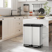 Pattumiera Garvee da 16 galloni con doppio scomparto per rifiuti e riciclaggio, coperchio a chiusura ammortizzata, pedale in acciaio inossidabile per cucina e ufficio, salvaspazio, senza secchio interno