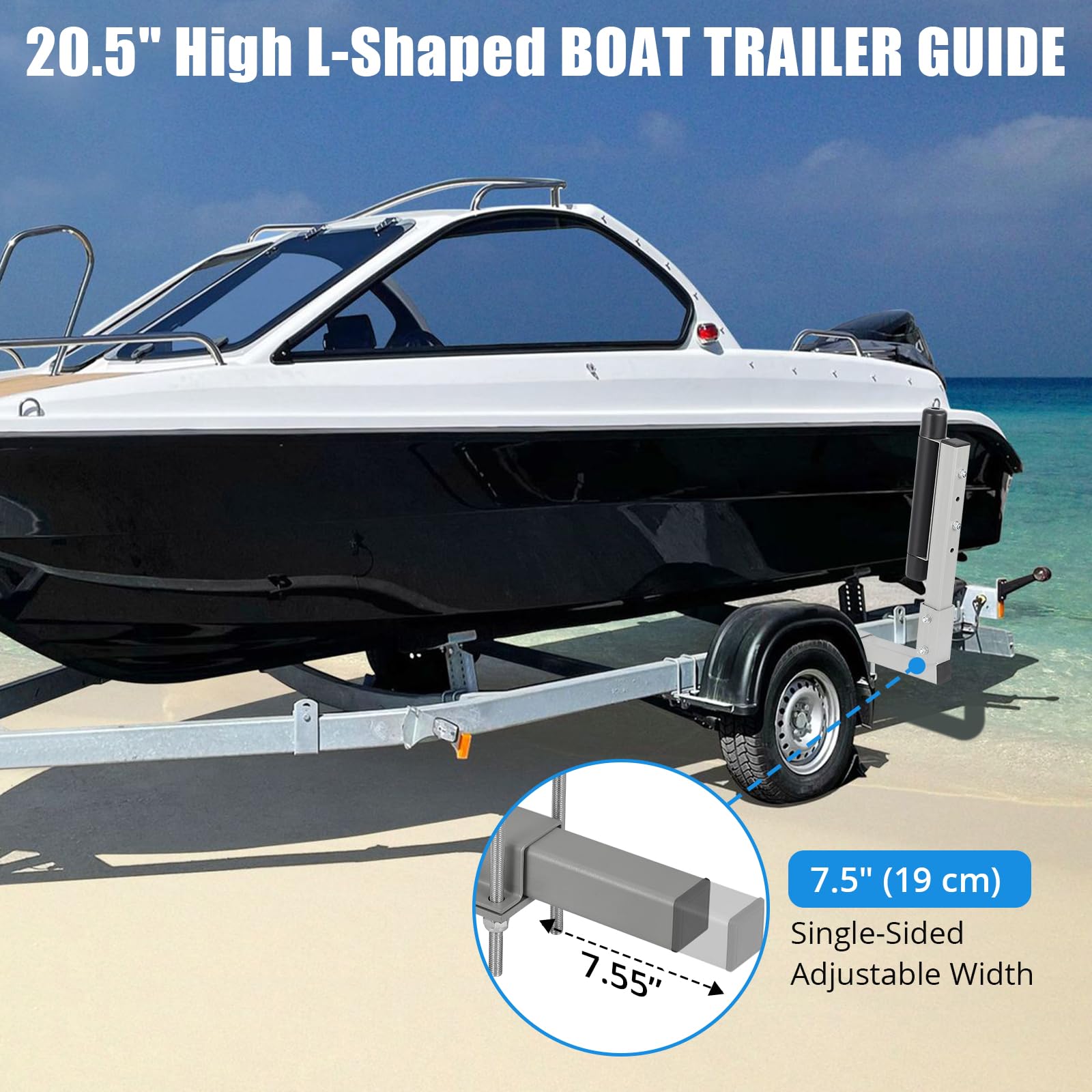 Barre di guida per rimorchi per barche Garvee in acciaio zincato, regolabili, antiruggine, con rulli imbottiti per barche da sci e da pesca, resistenti, blu navy