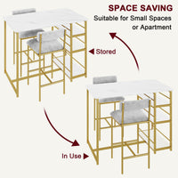 Set da pranzo Garvee per 2 persone con seduta in velluto, 3 ripiani, MDF e acciaio, tavolo in marmo impermeabile, grigio-oro, salvaspazio per punch piccole