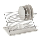 Scolapiatti Garvee pieghevole a 2 livelli in acciaio inox a forma di X con vassoio raccogligocce per cucina e lavello, grande, argento