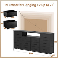 Mobile TV Garvee da 63" per TV da 65-75" con 12 cassetti, illuminazione a LED, tessuto, struttura in metallo per soggiorno e camera da letto