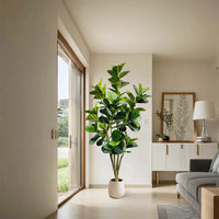 Garvee Grande albero di Banyan artificiale 180 cm con decorazione in vaso bianco per uso interno ed esterno Verde