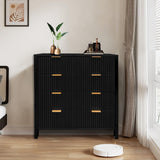 Cassettiera Garvee a 4 cassetti, cassettiera alta scanalata con maniglie in metallo, rovere naturale, per camera da letto e soggiorno, robusta e versatile