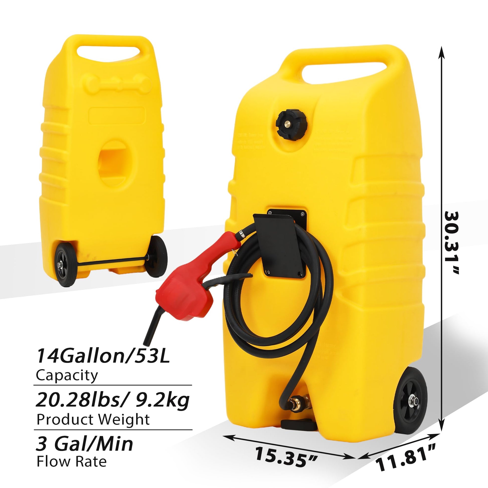 Serbatoio carburante Garvee da 14 galloni con pompa a sifone manuale e tubo in polietilene da 10 piedi con ruote per auto, ATV, barca, tosaerba