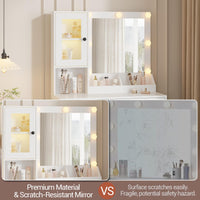 Tavolo da toeletta Garvee con illuminazione a LED, 3 modalità colore, cassetti grandi, stazione di ricarica USB per camera da letto, bianco, moderno