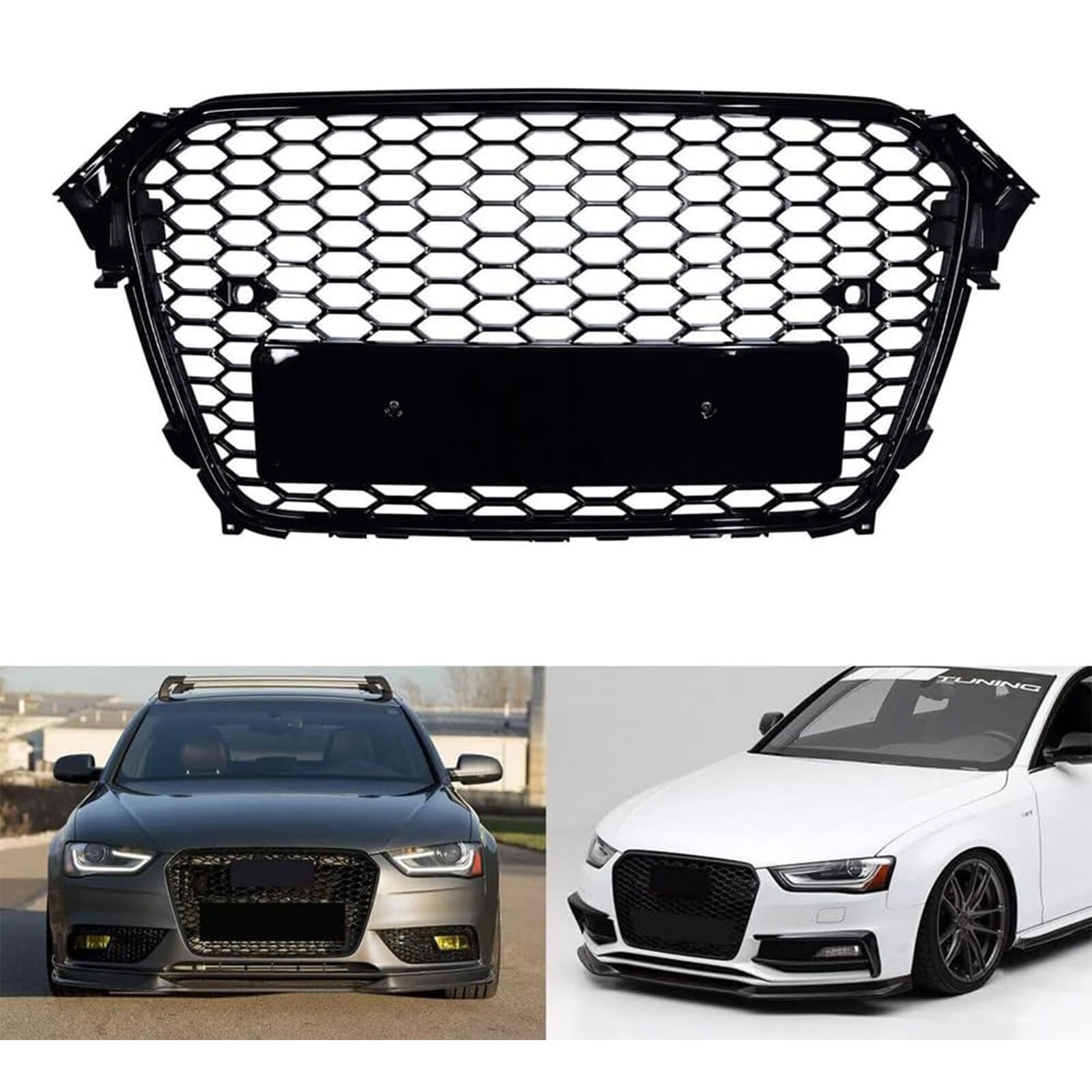 Telaio griglia paraurti anteriore a nido d'ape Garvee per Audi A4 B8PA 2013-2016, robusto, vestibilità perfetta, plastica, senza logo, modello europeo