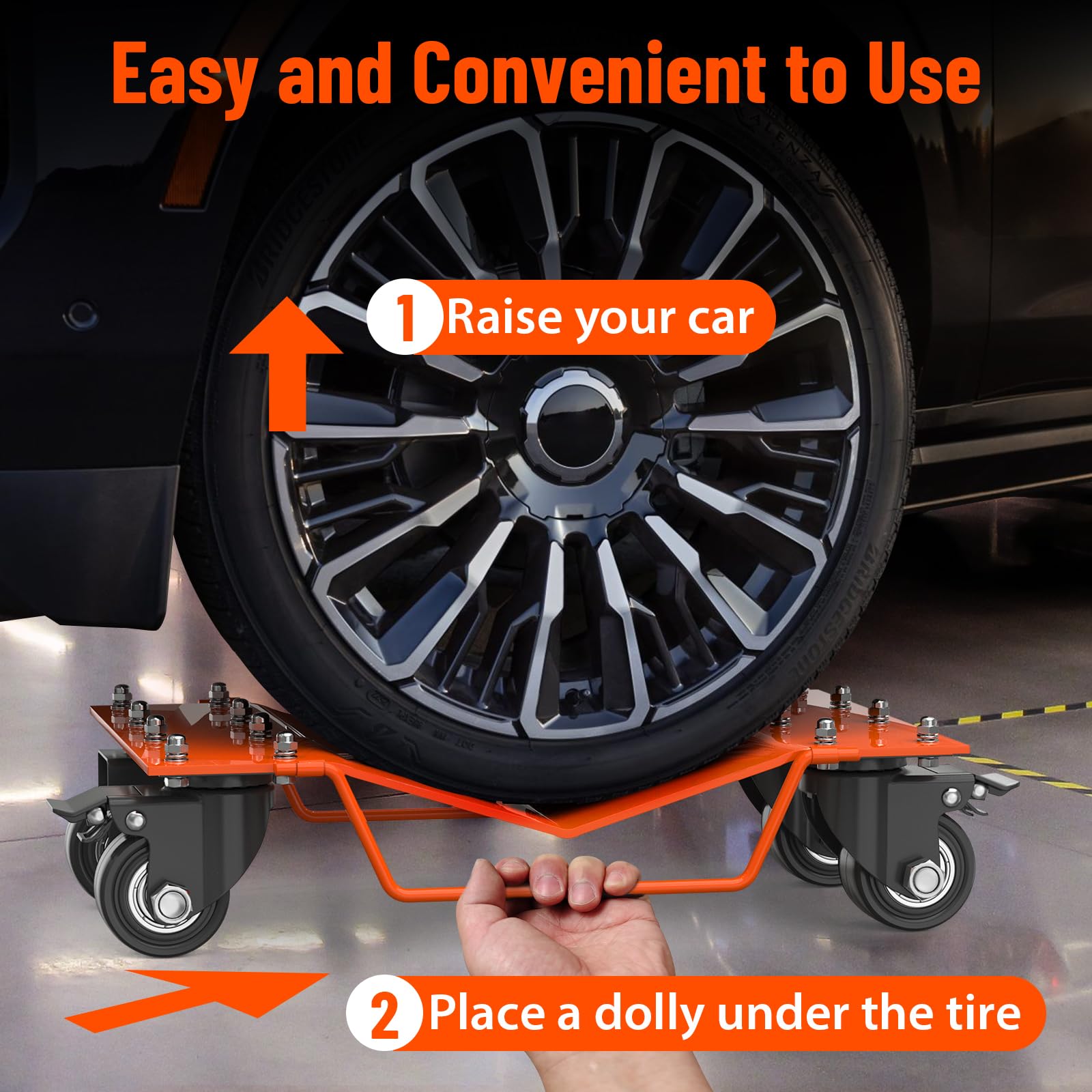 Garvee Car Dolly Set di 2 per Festa del Papà - Capacità 4000 LBS, Superficie Antiscivolo V-Shape, Ruote Universali per Auto, Camion e Barche