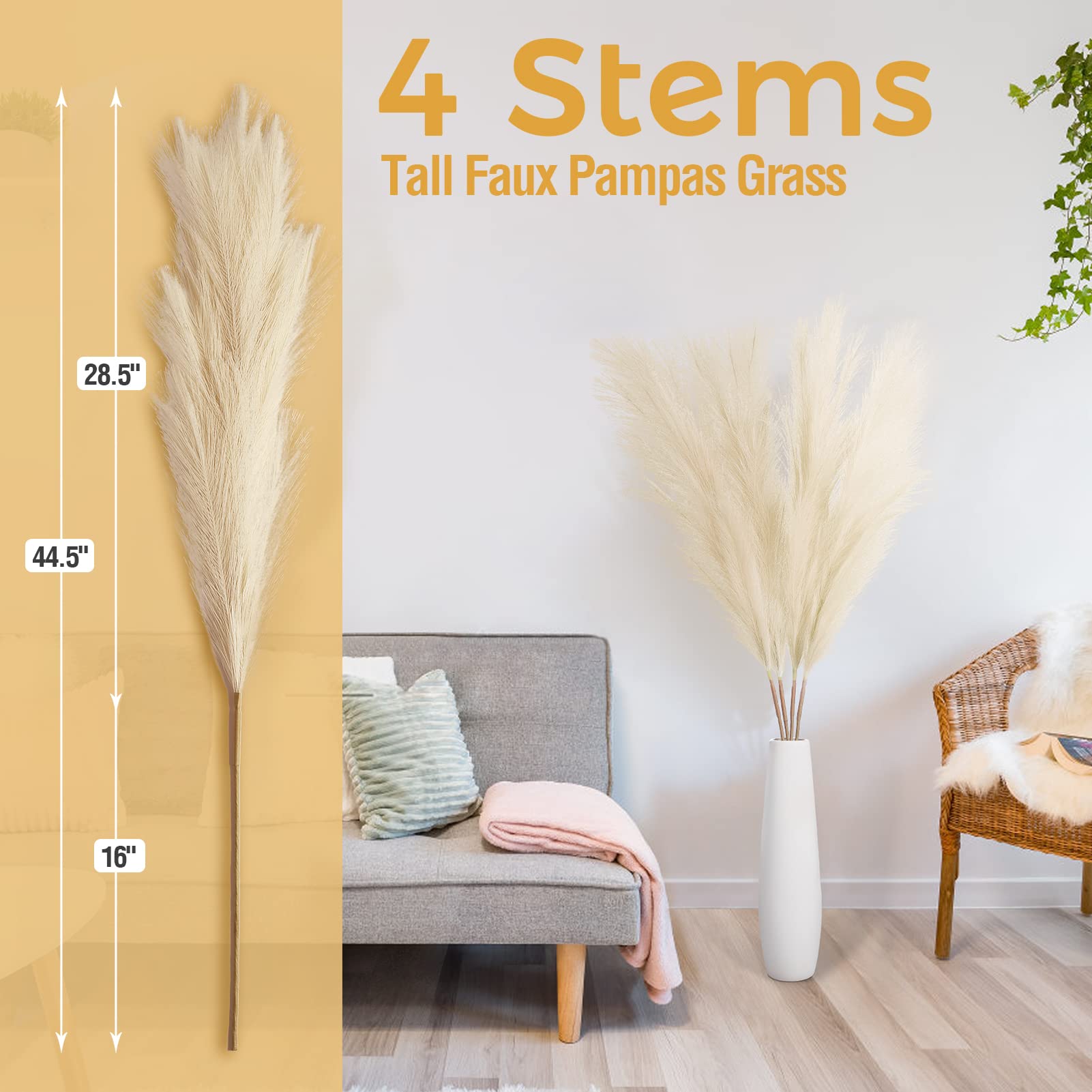 Garvee Set da 4 pezzi di erba artificiale della Pampa da 44 pollici beige per matrimoni e soggiorni in stile boho e country