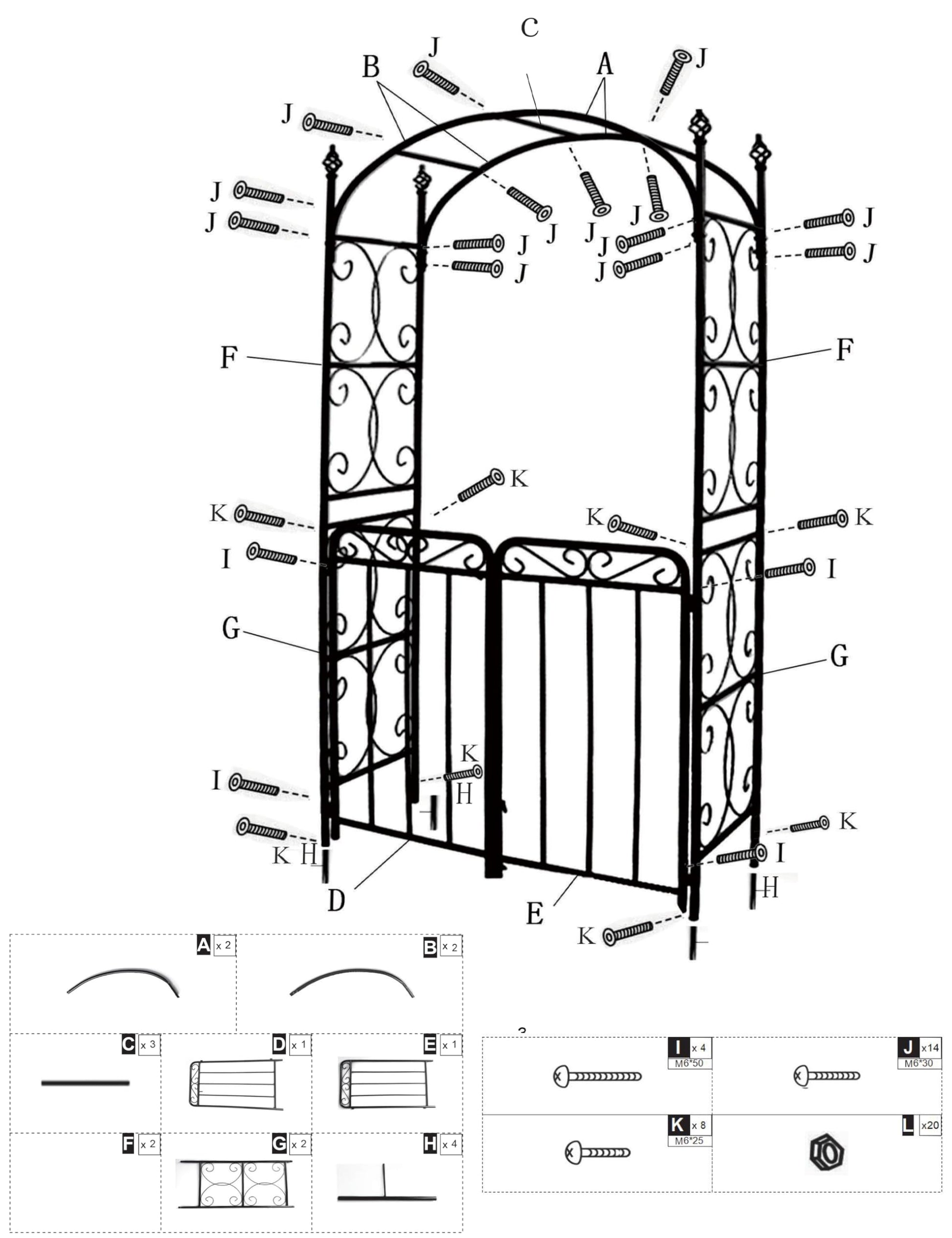Arco da giardino Garvee da 8 piedi con cancello, metallo pesante, resistente alle intemperie, nero, per matrimoni e giardino, struttura a traliccio