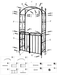 Arco da giardino Garvee da 8 piedi con cancello, metallo pesante, resistente alle intemperie, nero, per matrimoni e giardino, struttura a traliccio