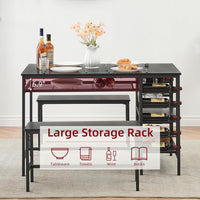 Set da pranzo Garvee per 4 persone con portabottiglie, spazio di archiviazione, metallo e legno, salvaspazio, robusto, stanze piccole