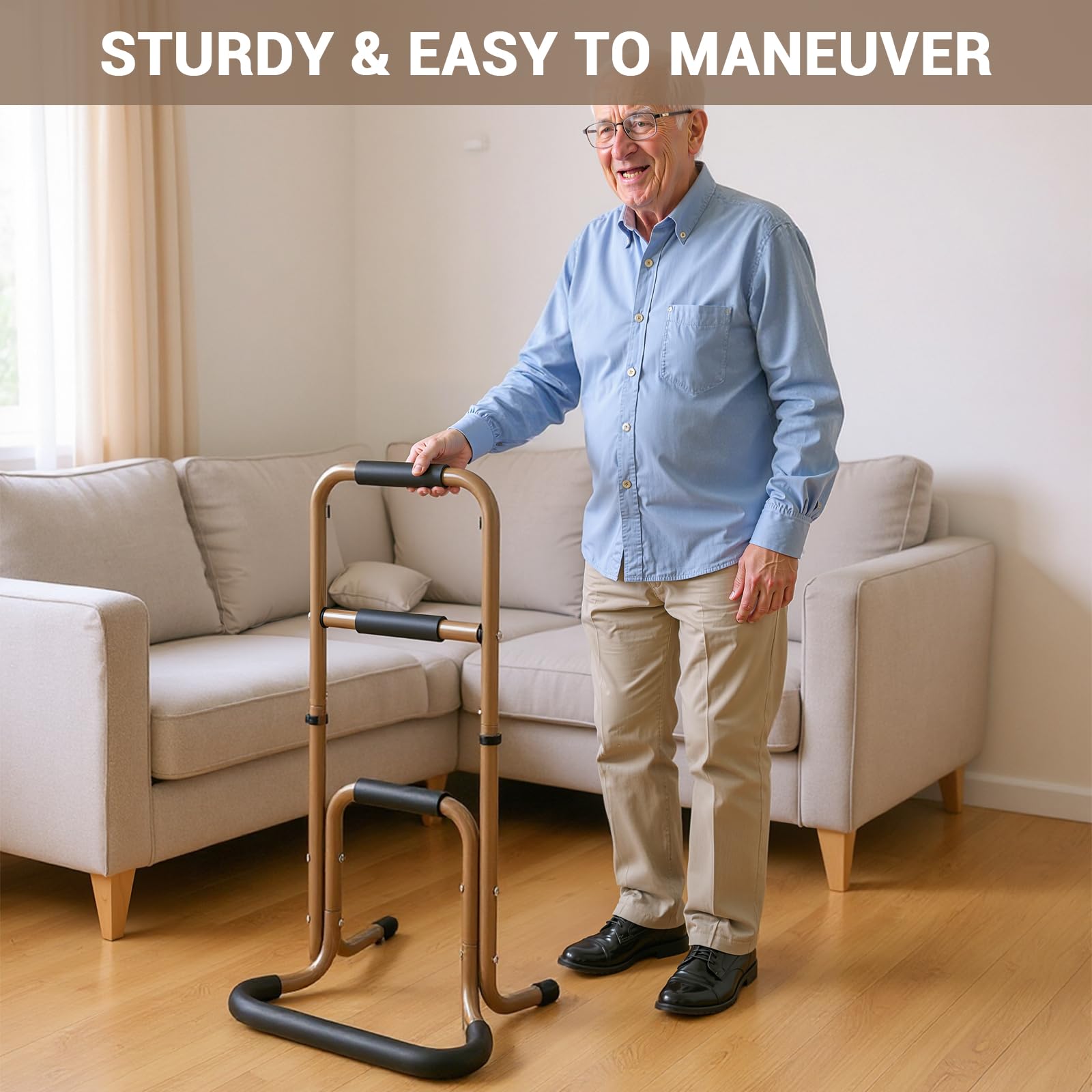 Supporto mobile per stare in piedi Garvee con 3 maniglie: stabile, regolabile, in metallo, ideale per anziani e persone con disabilità