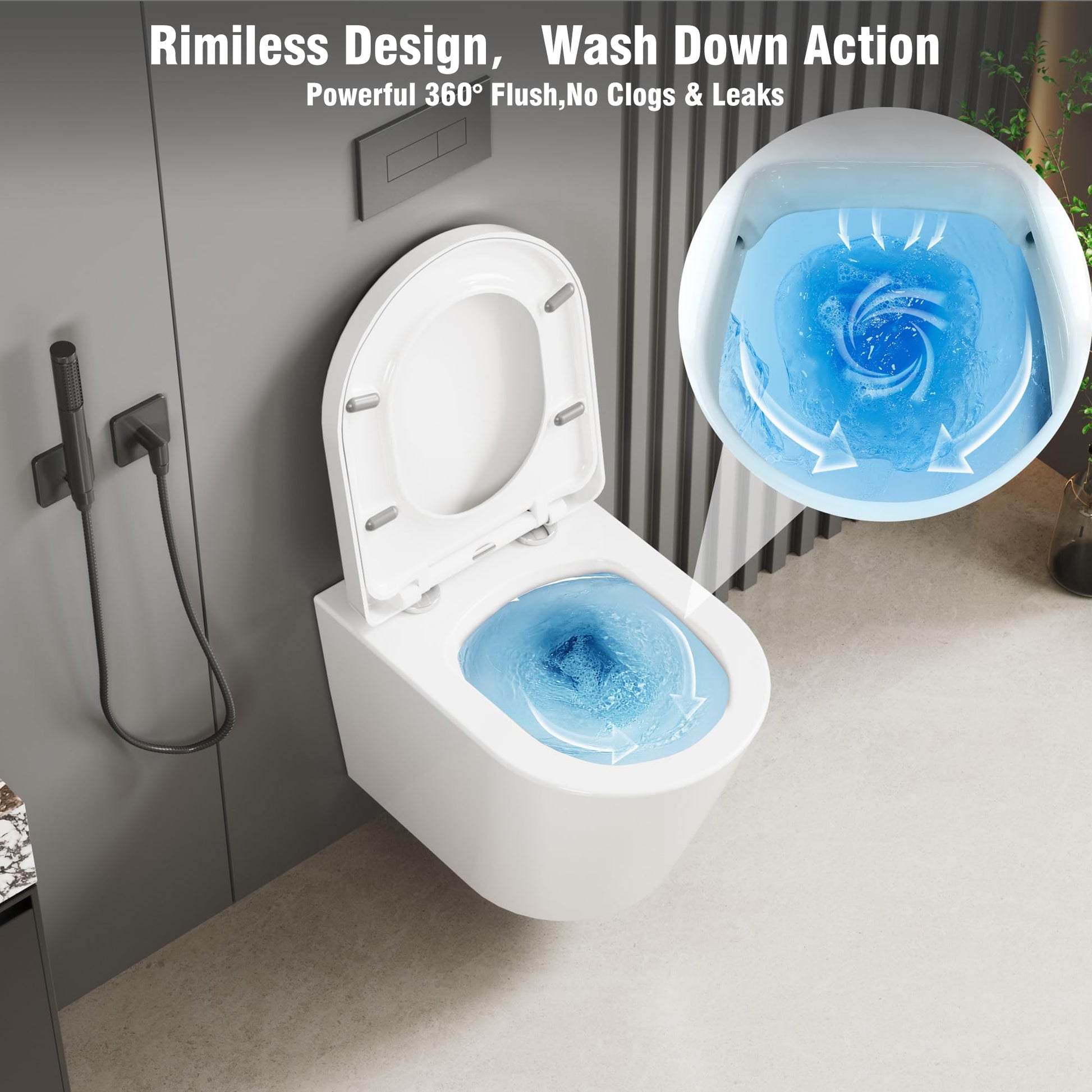 Sedile WC sospeso GARVEE, a D, 51 cm, bianco | Ceramica, meccanismo di chiusura ammortizzata | Per bagni moderni