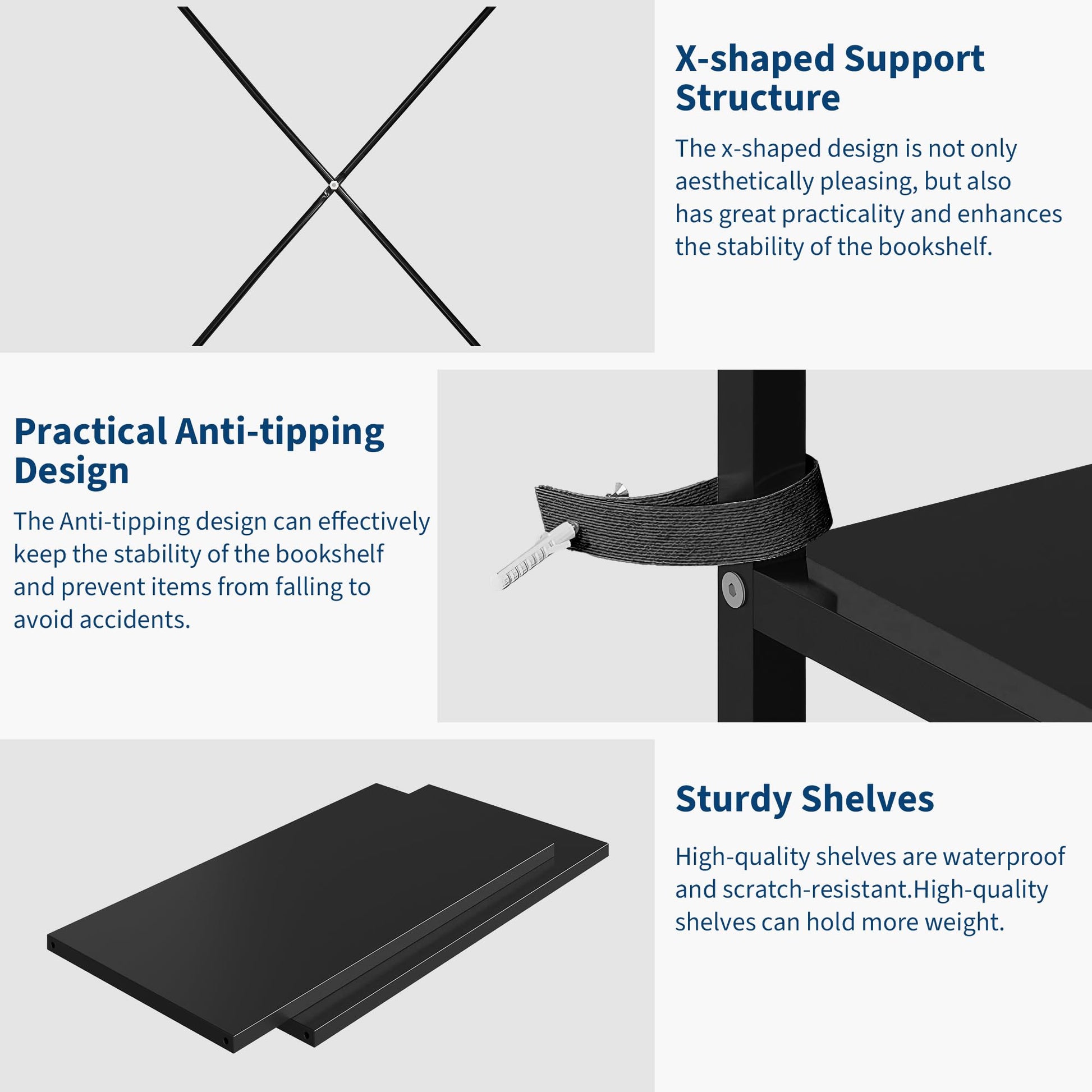 Libreria Garvee Industrial a 4 ripiani con struttura in metallo, 11 ripiani aperti, robusta, nera per soggiorno e ufficio