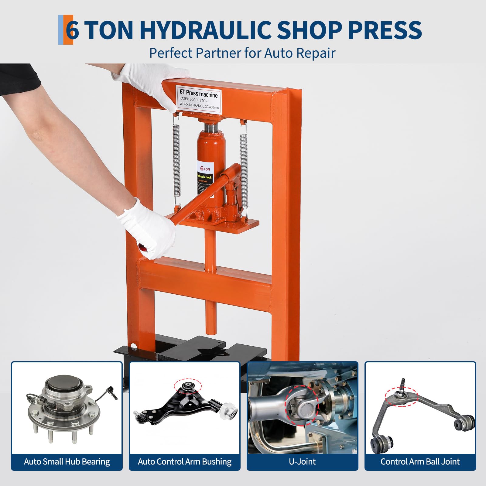 Pressa Idraulica Garvee 6 Tonellate per Festa del Papà | Telaio H, Piastre Mobili, Altezza Regolabile, Acciaio per Officina e Garage