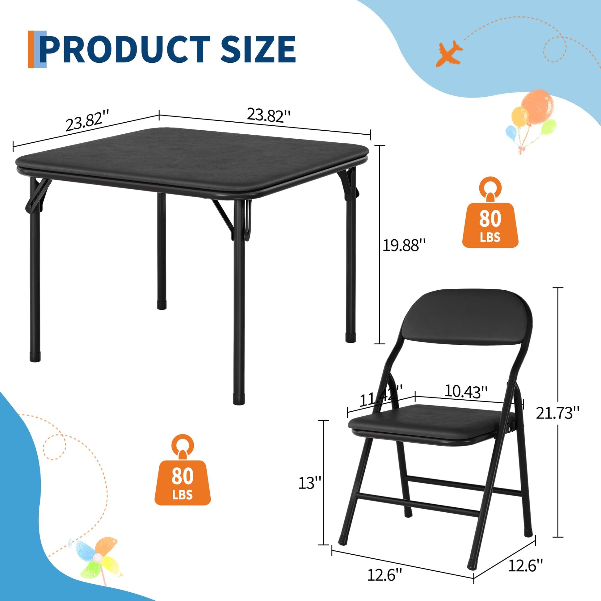Set tavolo e sedie per bambini Garvee da 5 pezzi, pieghevole, in metallo robusto e pelle PU, per camerette e uso esterno