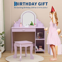 Tavolo da toeletta per bambini Garvee con luce LED, regolabile, MDF, contenitore e sgabello per bambine dai 3 a 9 anni, viola, per sala giochi e camera da letto