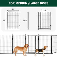 Recinto per cani Garvee, altezza 40", lunghezza 18 piedi, 8 pannelli, metallo, antiruggine, porta larga, portatile per giardino e campeggio