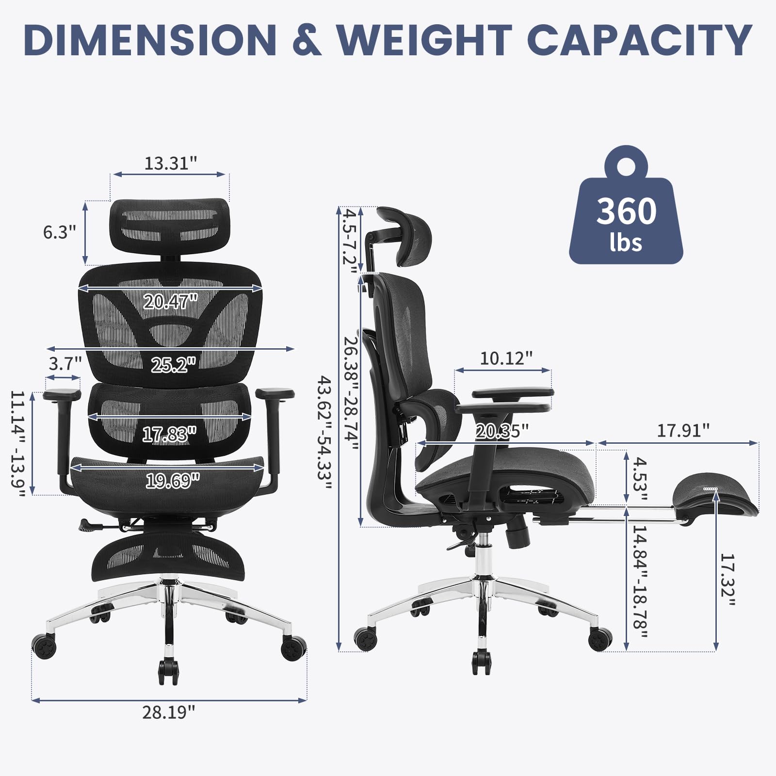 Sedia da ufficio ergonomica Garvee con poggiapiedi, regolabile, rete traspirante per ufficio domestico, schienale alto, nera