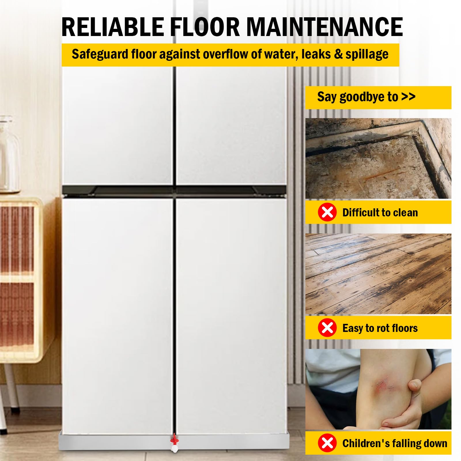 Vassoio raccogli gocce per lavatrice Garvee 32 x 30 pollici - Acciaio inossidabile 304, foro di scarico, adattatore per tubo flessibile, piedini antivibrazione, compatto e robusto