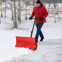 Pala da neve Garvee con ruote, lama in acciaio da 29,1" x 19,3", angolo e altezza regolabili, impugnatura ergonomica, ruote in gomma da 9" per vialetti e marciapiedi