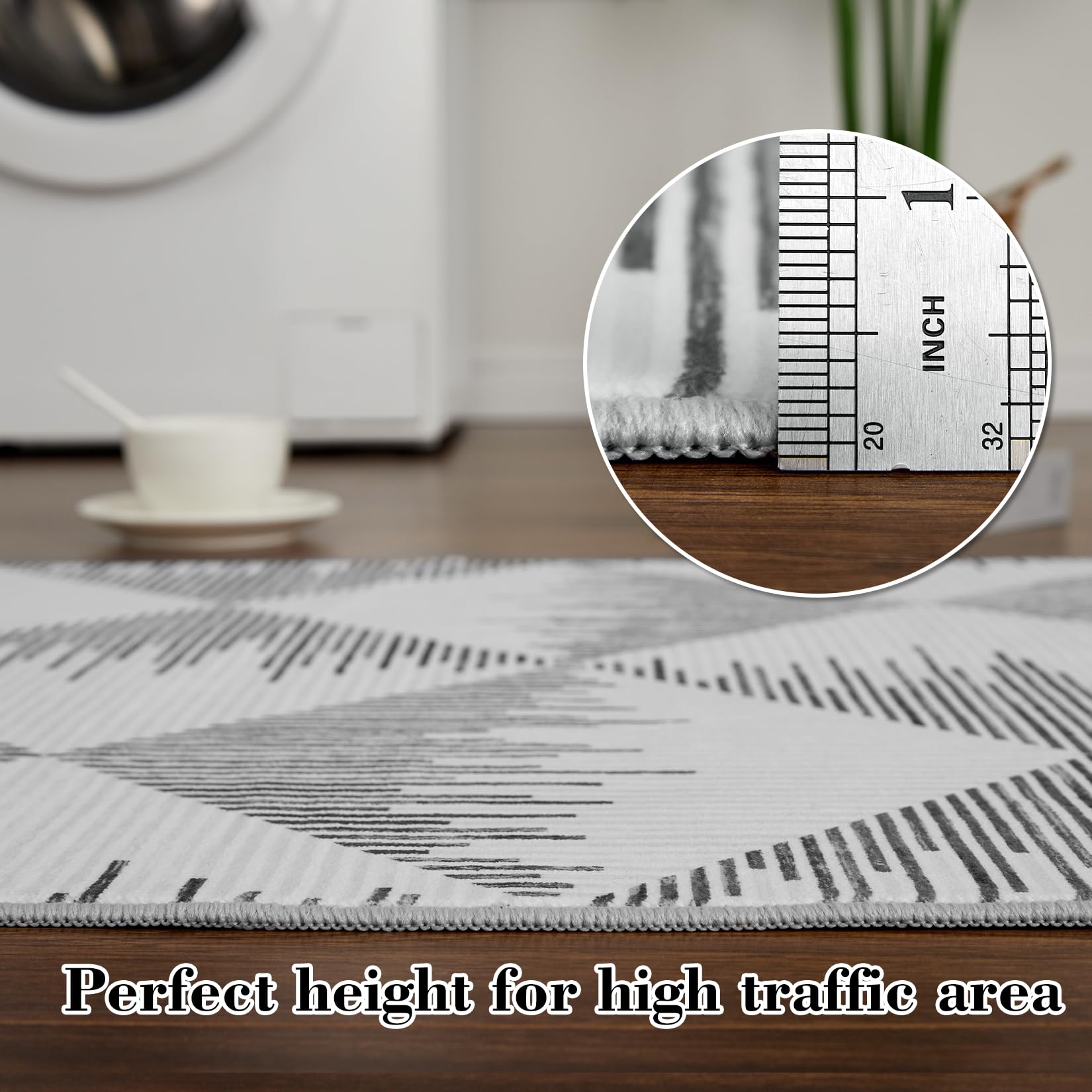 Tappeto lavabile Garvee per soggiorno, 80x150 cm, grigio, antiscivolo, facile da pulire, pelo corto, moderno, adatto per camera da letto, sala da pranzo, cameretta dei bambini