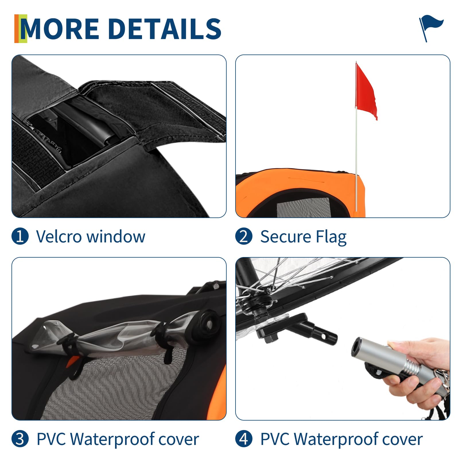 Garvee Rimorchio per cani Rimorchio per bicicletta Fino a 40 kg con bandiera Tela Oxford 600D resistente alle intemperie Per cani di grossa taglia 22-28 pollici Arancione