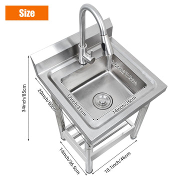Lavello di servizio Garvee in acciaio inossidabile, acciaio 304, miscelatore termostatico, indipendente, per cucina e uso esterno, 86*50*50 cm, argento