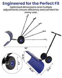 Pala da neve Garvee con ruote, lama in acciaio da 36", regolabile in 5 posizioni, impugnatura ergonomica, base in plastica, ruote in gomma da 9,3" per vialetti