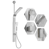 Sistema a torre con pannello doccia Garvee con pioggia e cascata, 2 getti laterali, doccetta a 3 funzioni, acciaio inossidabile, nichel spazzolato, montaggio a parete, bagno moderno